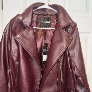 Fashion Nova Women's Burgundy Leather Jacket